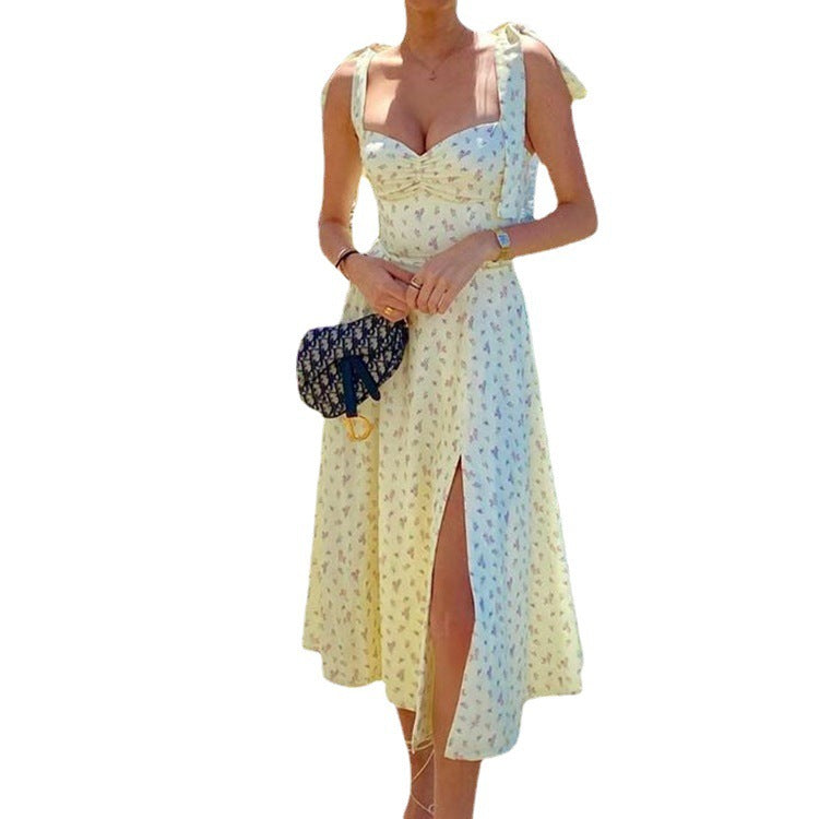 Dame Floral Print Høj Slids Sommerkjole Stilla