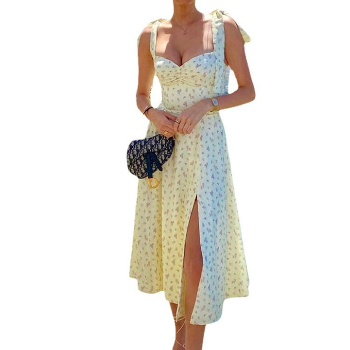 Dame Floral Print Høj Slids Sommerkjole Stilla