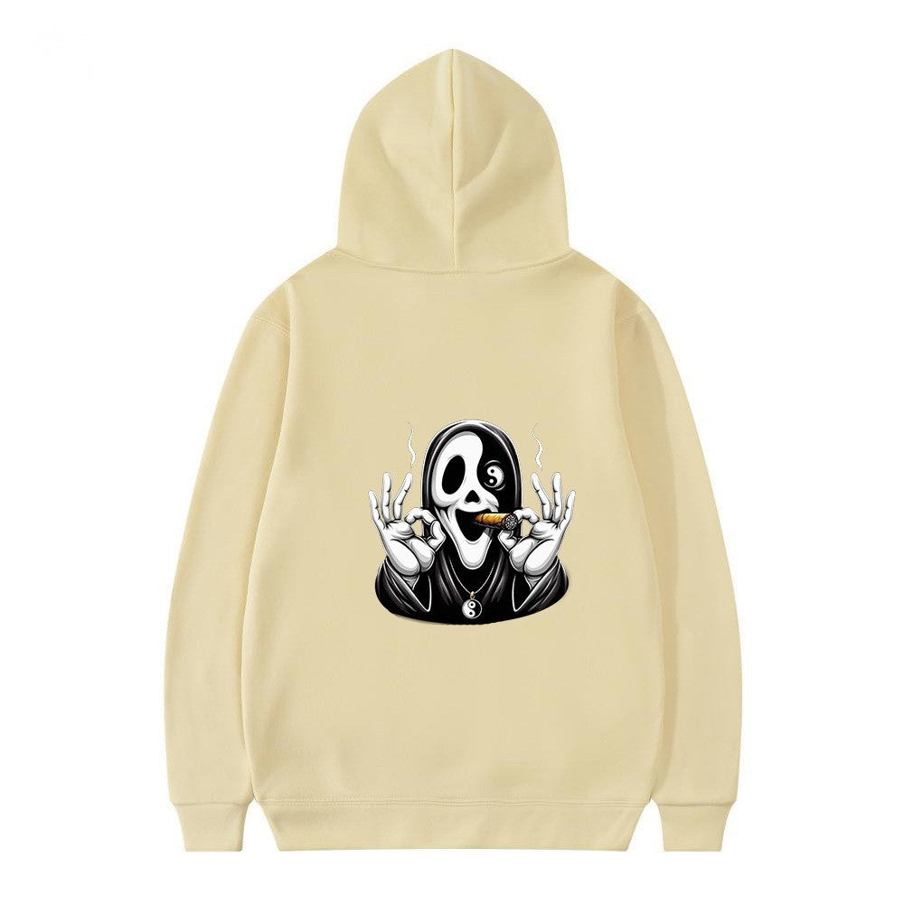 Dame hoodie med kunstnerisk kraniumprint og afslappet pasform Skovae