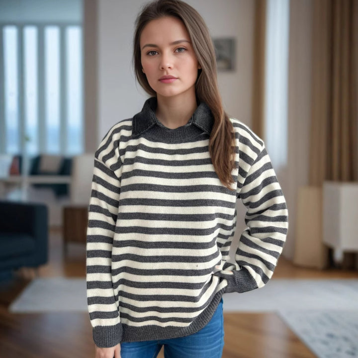 Kvinders oversized sweater med moderigtigt stribemønster og afslappet pasform Stilla