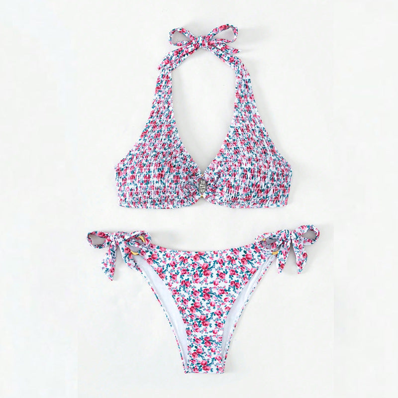 Dame bikini-sæt med bundet stropper og blomsterdesign Stilla