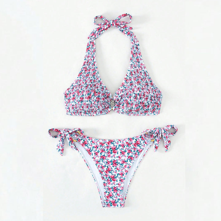 Dame triangel-bikini med legesygt blomsterdesign og komfortable sløjfer Skovae