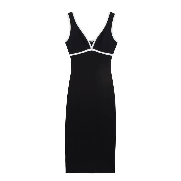 Dame Sleek V-udskæring Bodycon Midi Kjole med Kontrastbesætning Stilla
