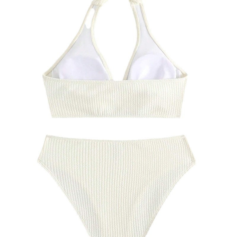 Femme Højkrave Rib-Halter Bikini Sæt Stilla