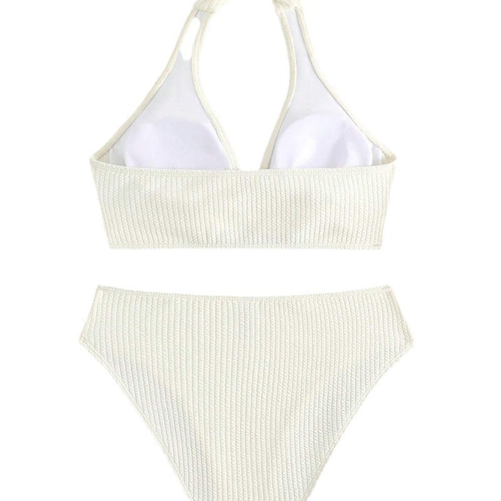 Femme Højkrave Rib-Halter Bikini Sæt Stilla