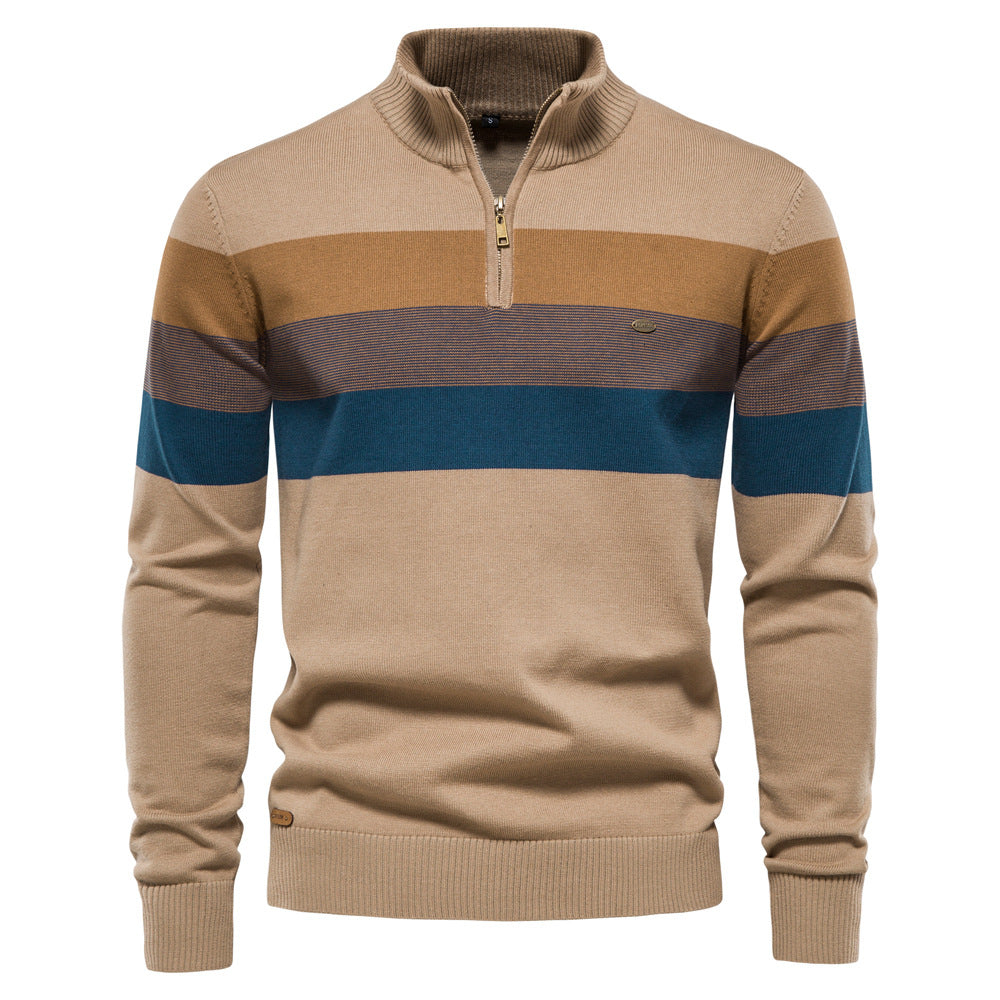 Herre strikpullover med moderne halvmidtlynlås og stribet design Stilla