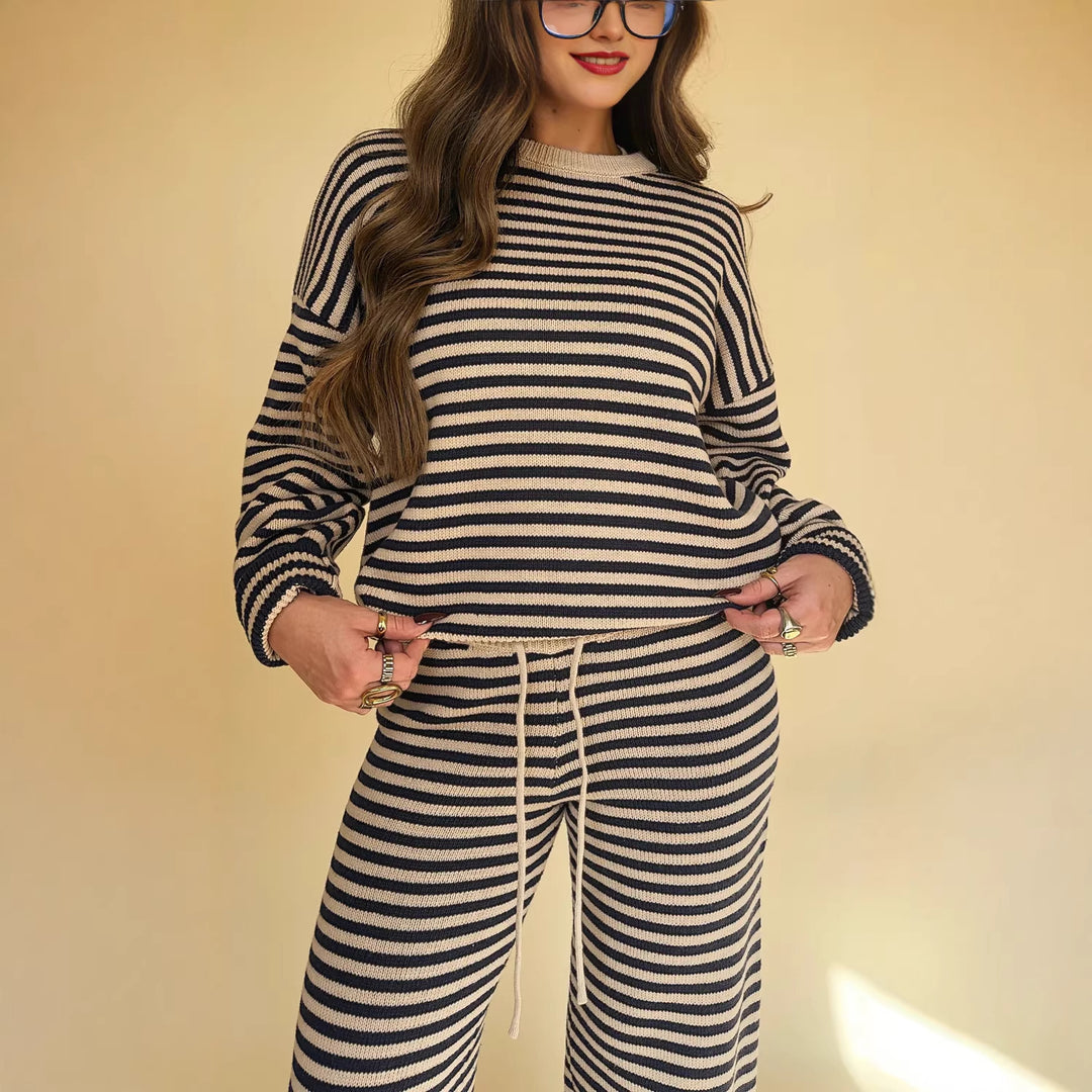 Kvinders afslappede stribede sweater i blødt materiale