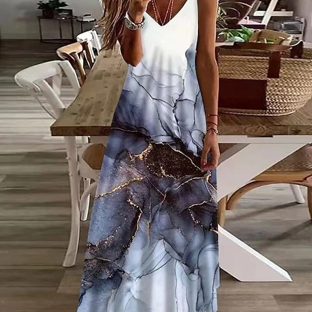 Dame Elegant Maxikjole med trendy Marmor-design Stilla