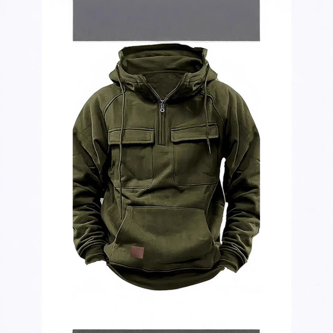 Herrer funktionel hættepullover med lommer og kvart lynlås Stiila