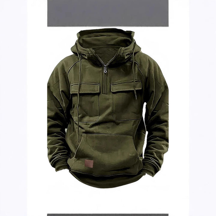 Herrer funktionel hættepullover med lommer og kvart lynlås Stiila