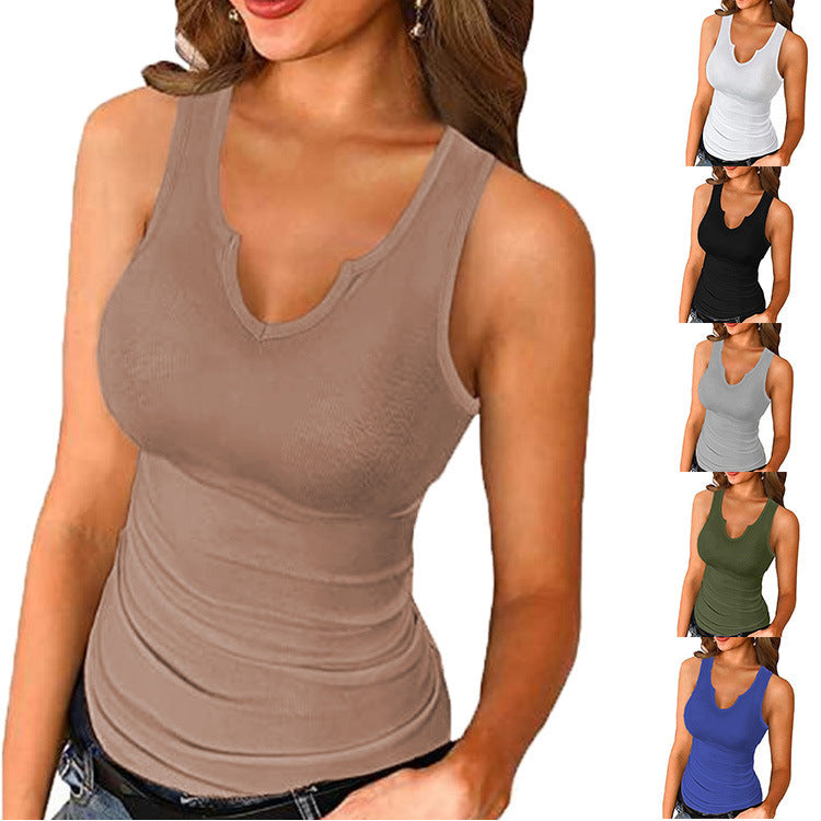 Dame  ærmeløs funktionsoverdel med V-udskæring og figursyet snit Stilla