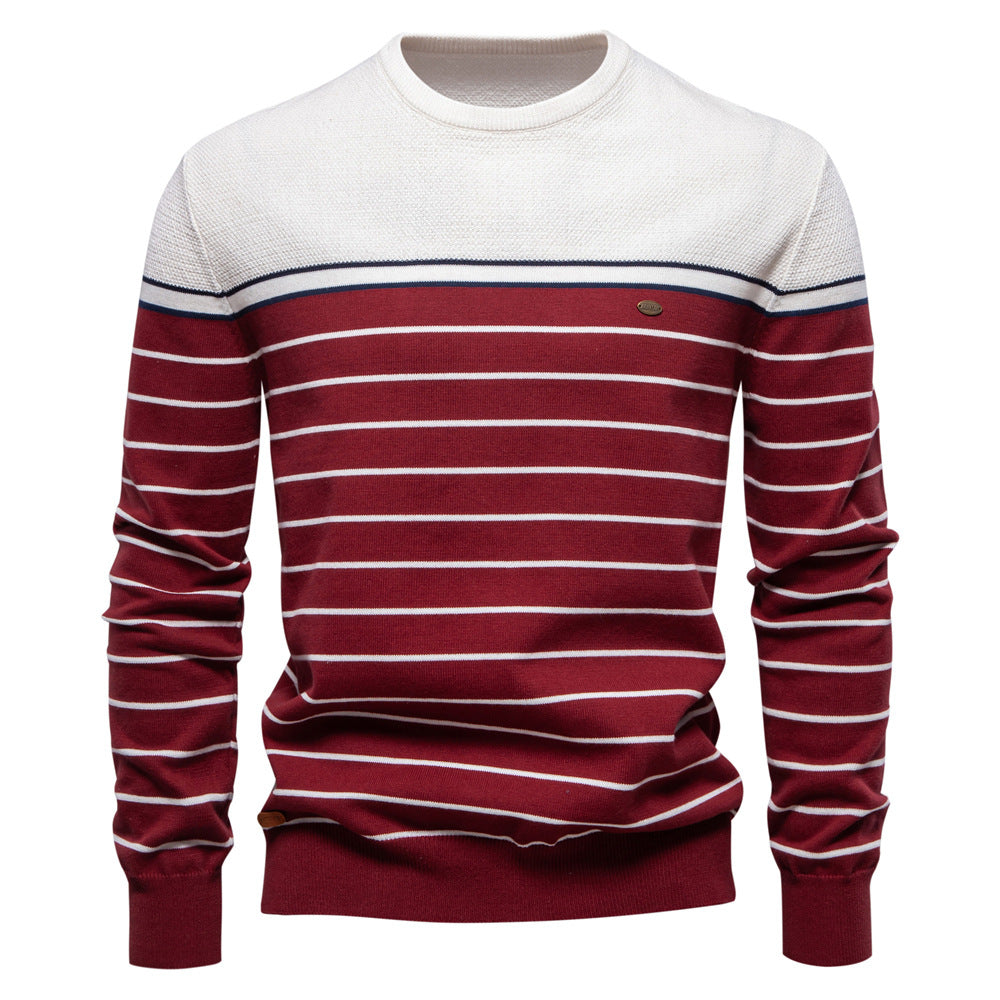 Herrer stribet rundhalset pullover med struktureret stof Stilla