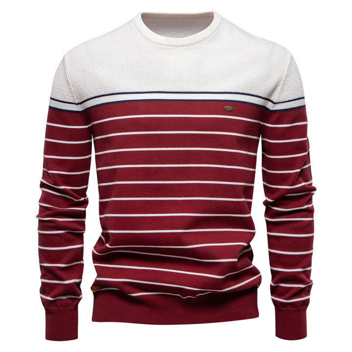 Herrer stribet rundhalset pullover med struktureret stof Stilla