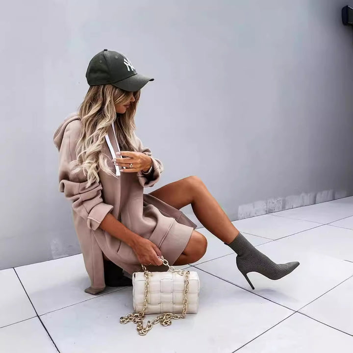 Dame Oversized Hættepullover med Lommer Stilla