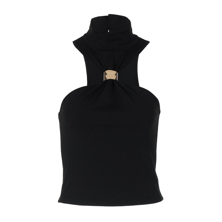Damer Elegant Haltertop med Ståkrave og dekorativ lukning Stilla