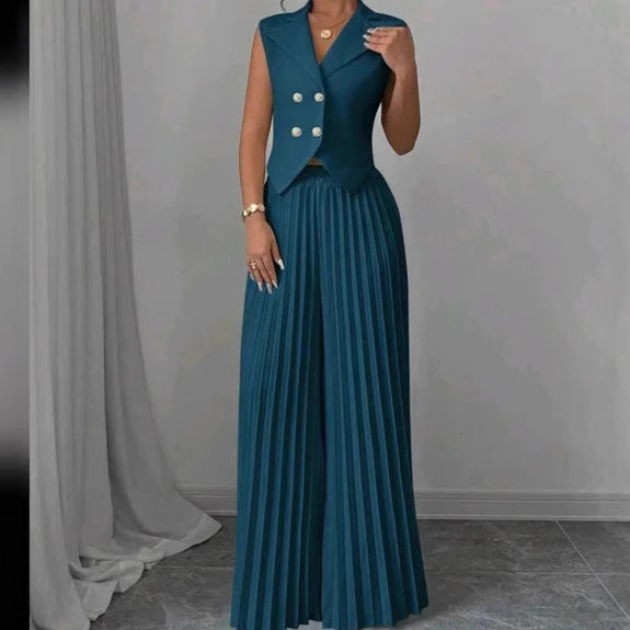 Dame designer-vest med plisserede bukser Stilla