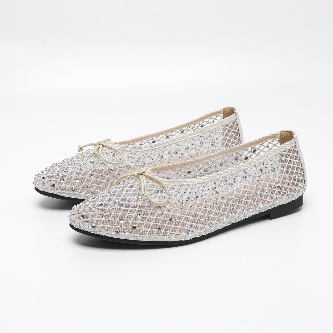 Dame glitrende ballerinas med dekorativt netdesign Stilla
