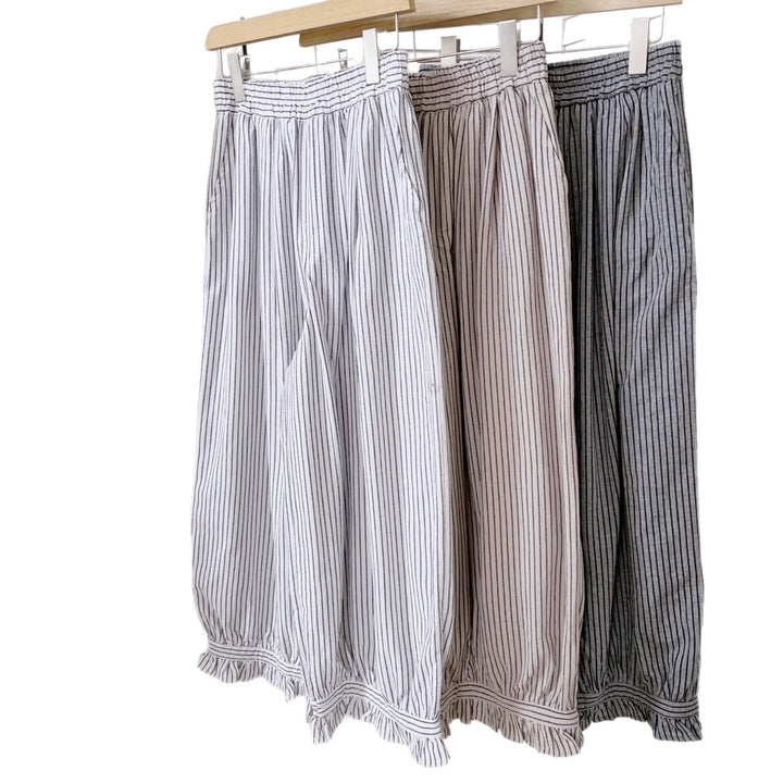 Femme Elastisk Talje-stribe-Midi-nederdel Stilla