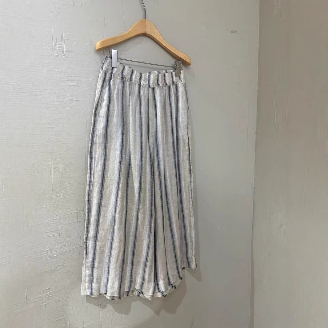 Dame Relaxed Fit Stribet Linned Culottes Stilla