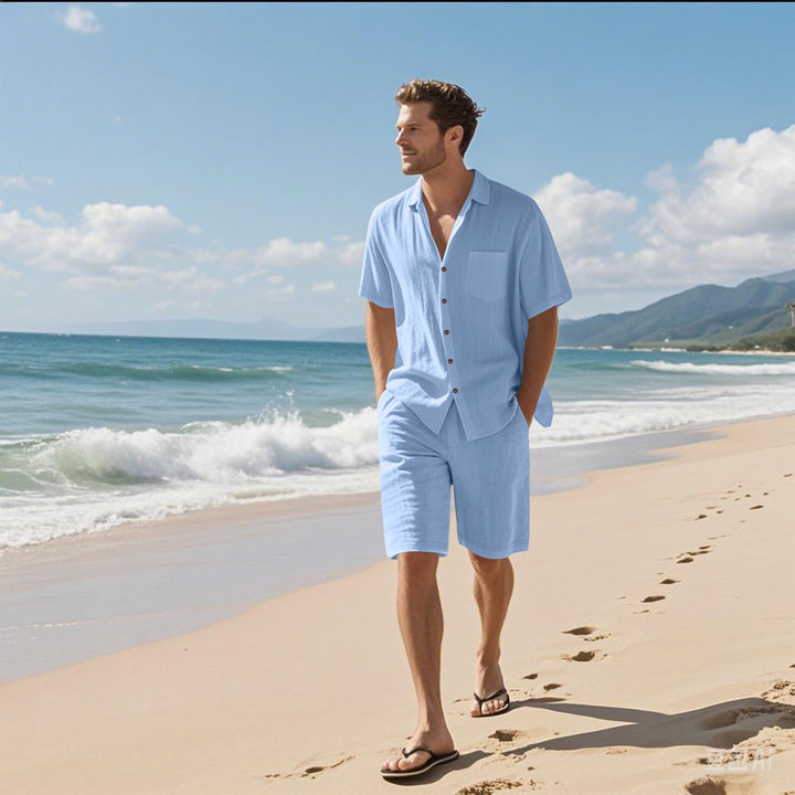 Herrer luftig strandbluse og shorts sæt Stilla