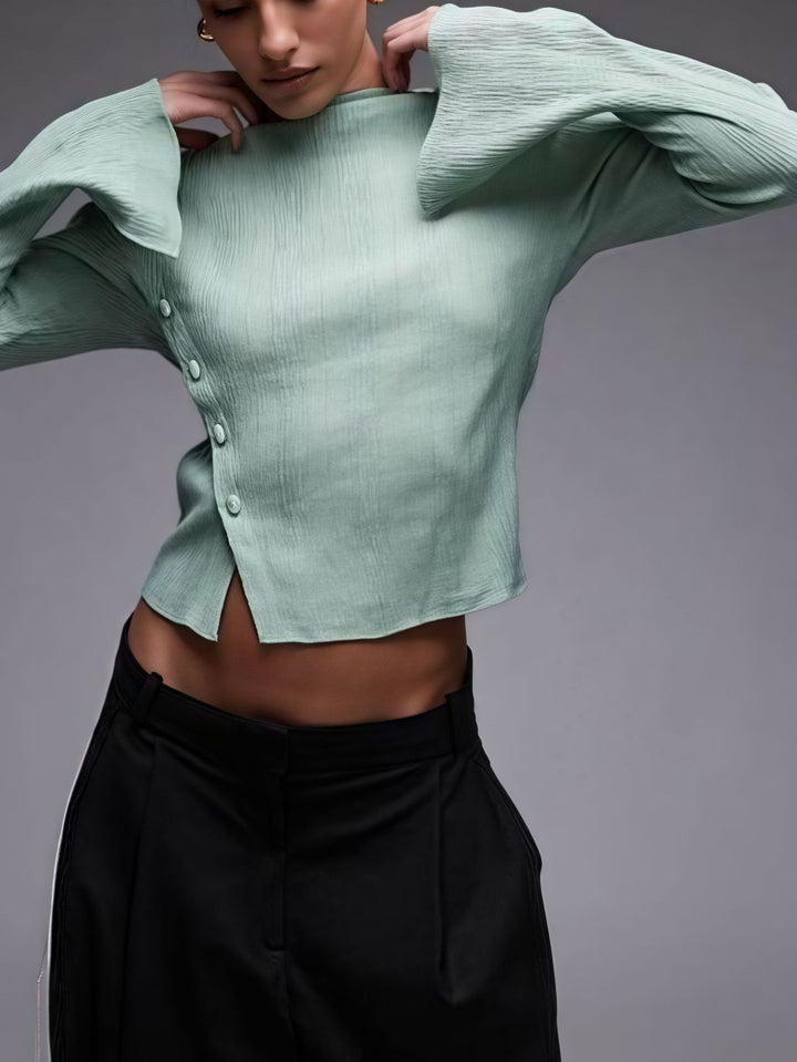 Dame Fashion Bluse med struktureret stof og elegante knapdetaljer Stilla