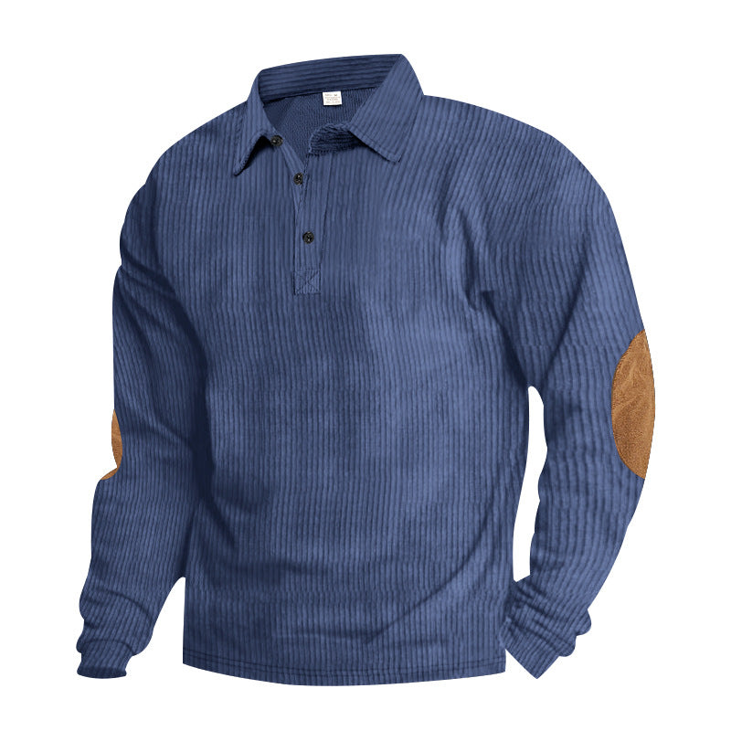 Herrer afslappet langærmet Henley-skjorte med struktureret overflademateriale og elegante læderdetaljer Stilla