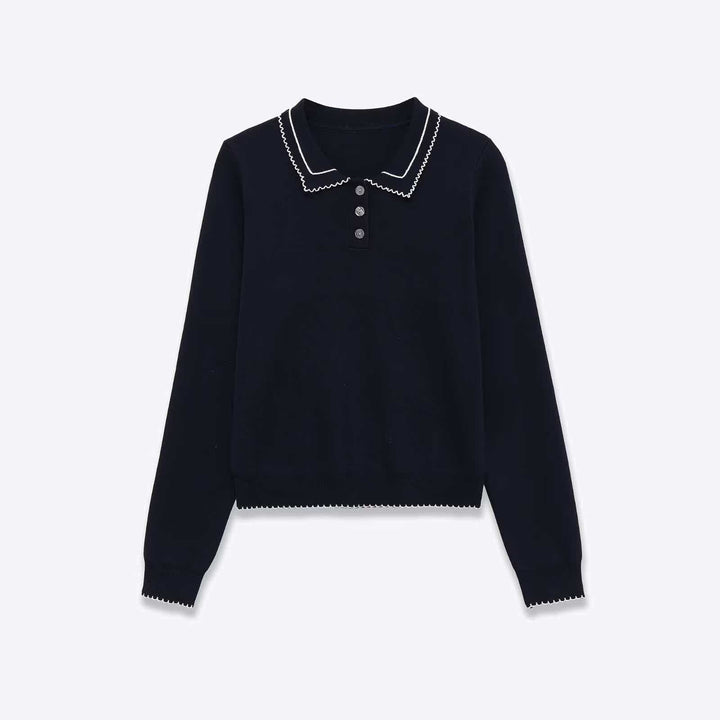 Damer strikket pullover med polo krave og knap-lukning Stilla