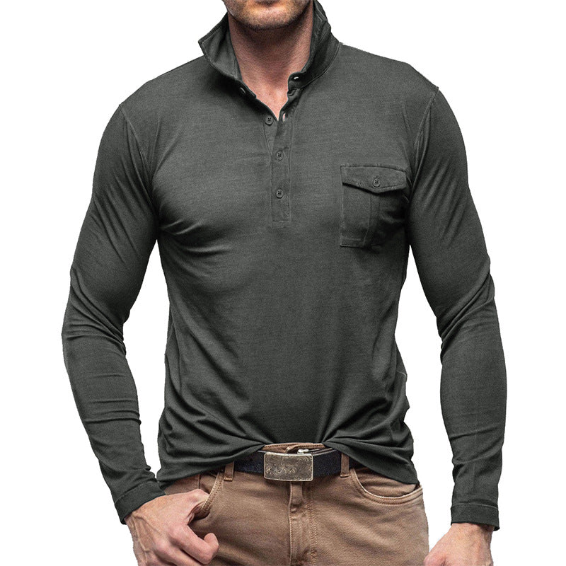 Herre Langærmet Henley Polo med moderne ståkrave Stilla