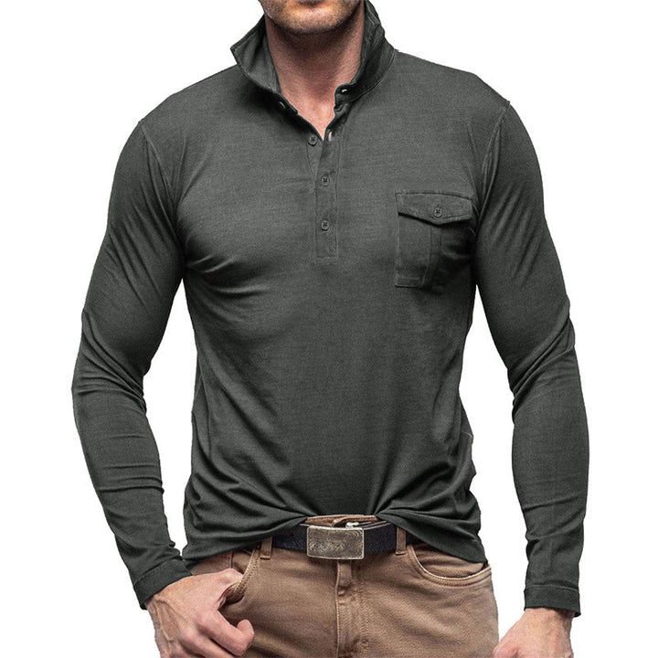 Stilla | Henley-polo skjorte bomuld Regular fit Lange ærmer Brystlomme