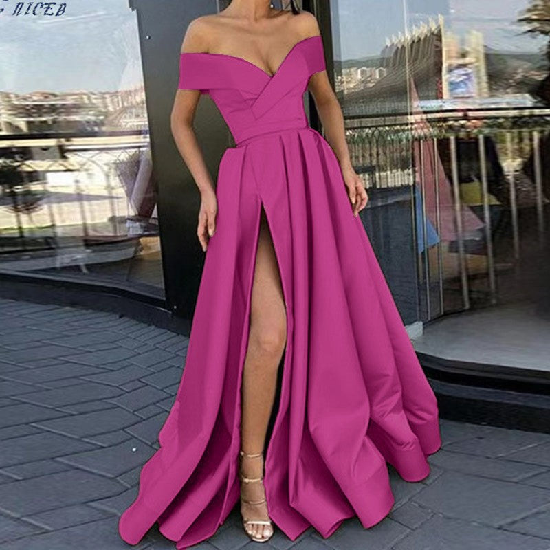 Stilla | Glamorous Deep V-Hals Satin Multifarvet Kjole