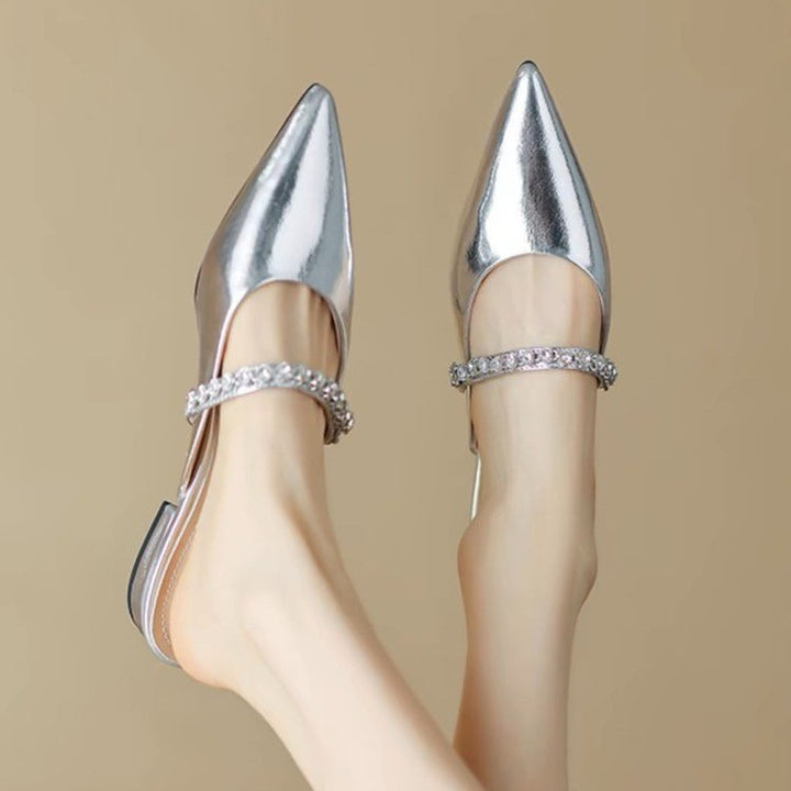 Dame Spids-Tå Slip-On Mules med Strassrem Stilla