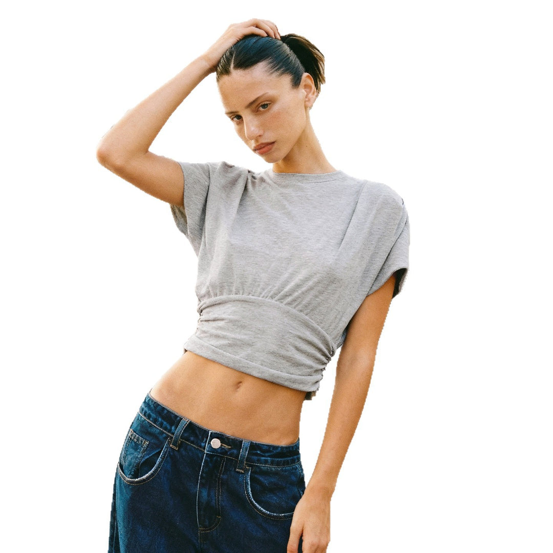 Dame Crop-top med moderne ruffle-detaljer og struktureret design Skovae