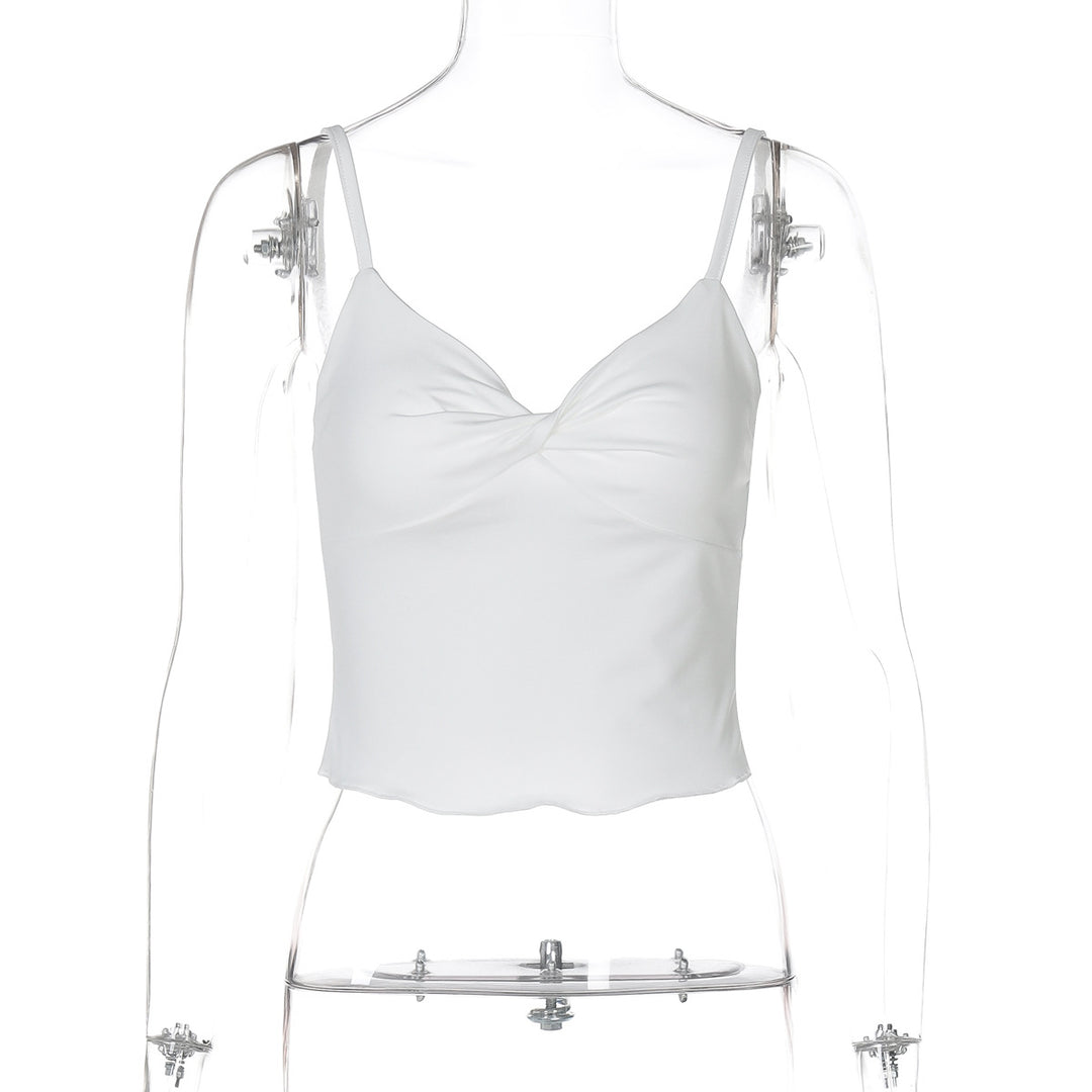 Dame Elegant Spaghetti-top med forførende drapering Skovae