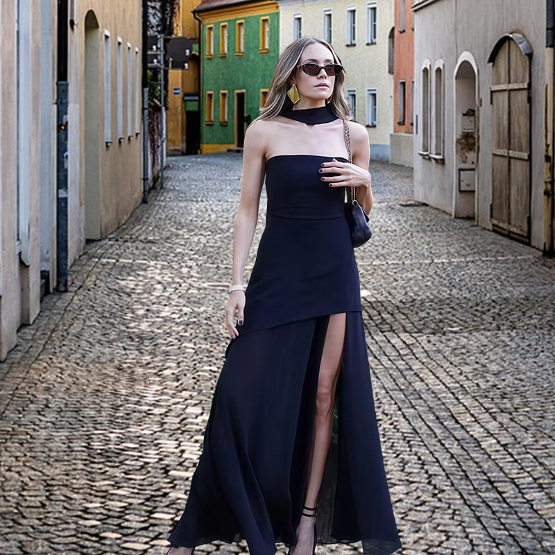 Damer Elegant Maxi Kjole med Asymmetrisk Snit og Chic Slids