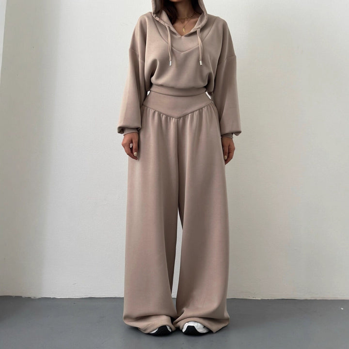 Kvinders afslappede sport loungewear sæt med cropped hoodie og brede bukser
