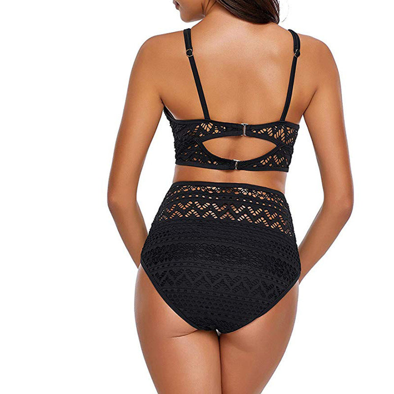 Dame Højtaljet Bikini-Sæt med Spidsdetaljer og Elegant Pasform Stilla