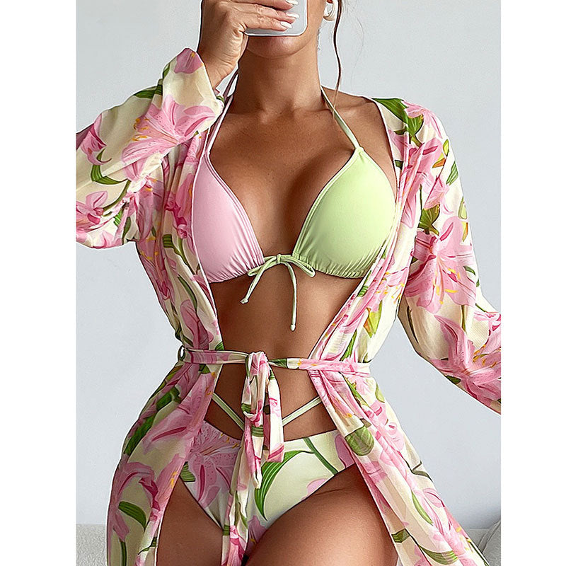 Dame Strandkimono med floral mønster og talje snøring Stilla