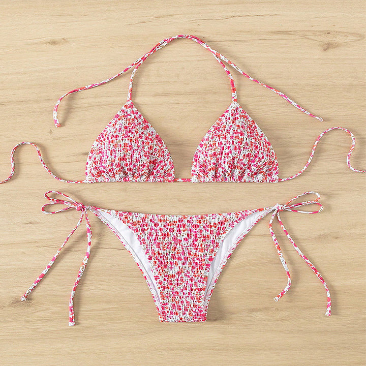 Dame Triangel-Bikini med raffinerede bindebånd og floral design Skovae