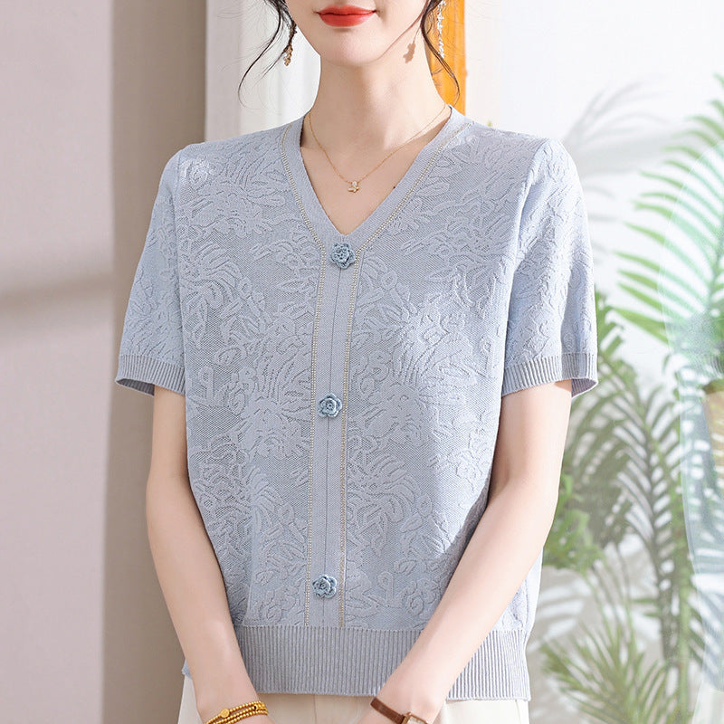 Femme Struktureret Floral Strikcardigan Stilla