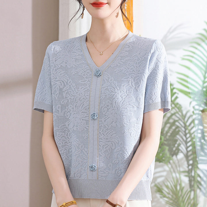 Femme Struktureret Floral Strikcardigan Stilla