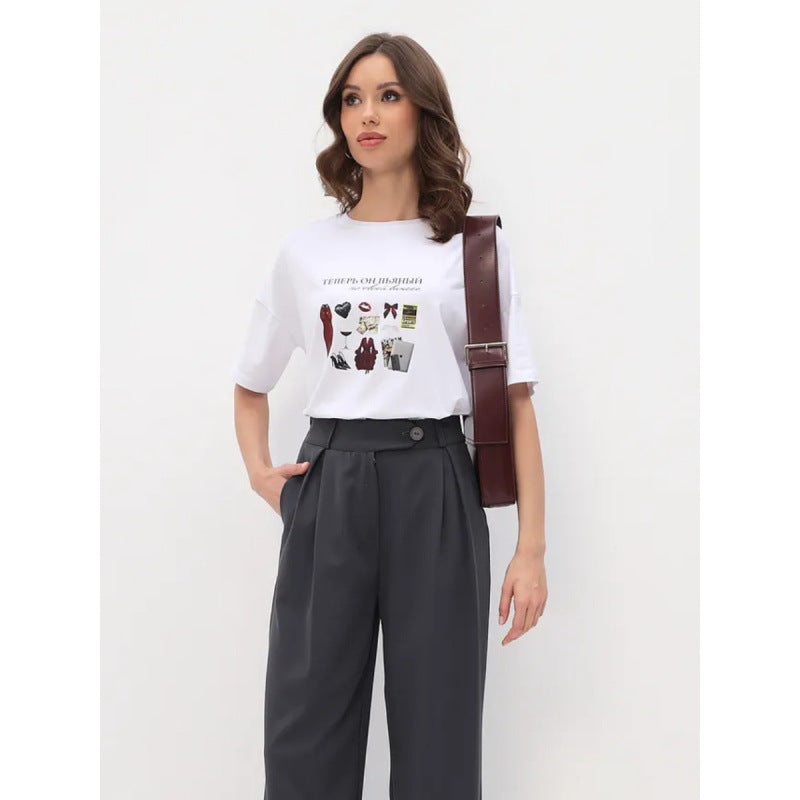 Dame T-shirt med kreativ grafiktryk og afslappet oversized skæring Stilla