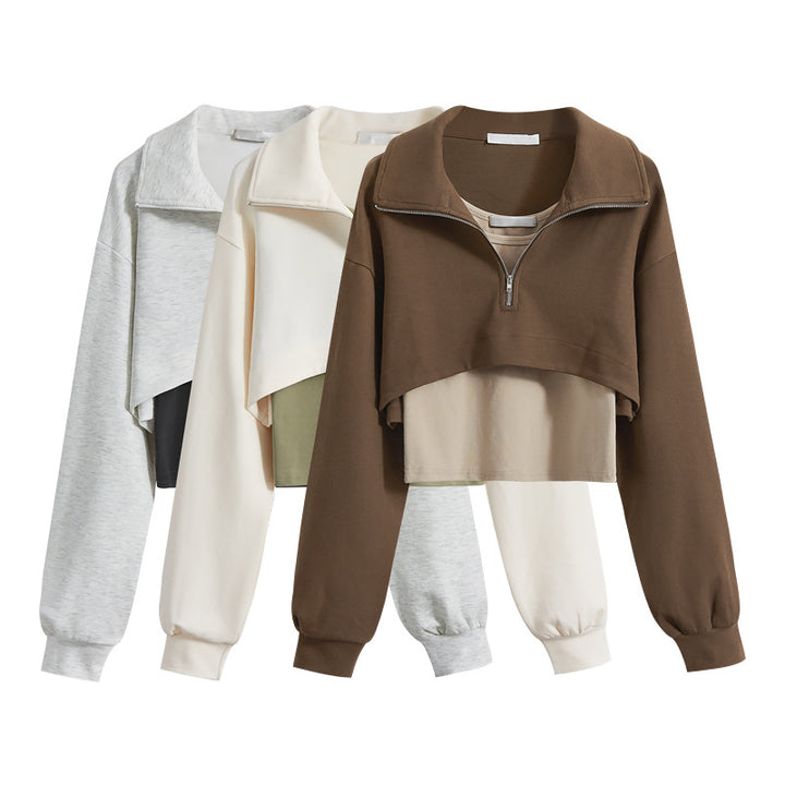 Damer mode cropped sweatshirt med høj krave og lynlås Stilla