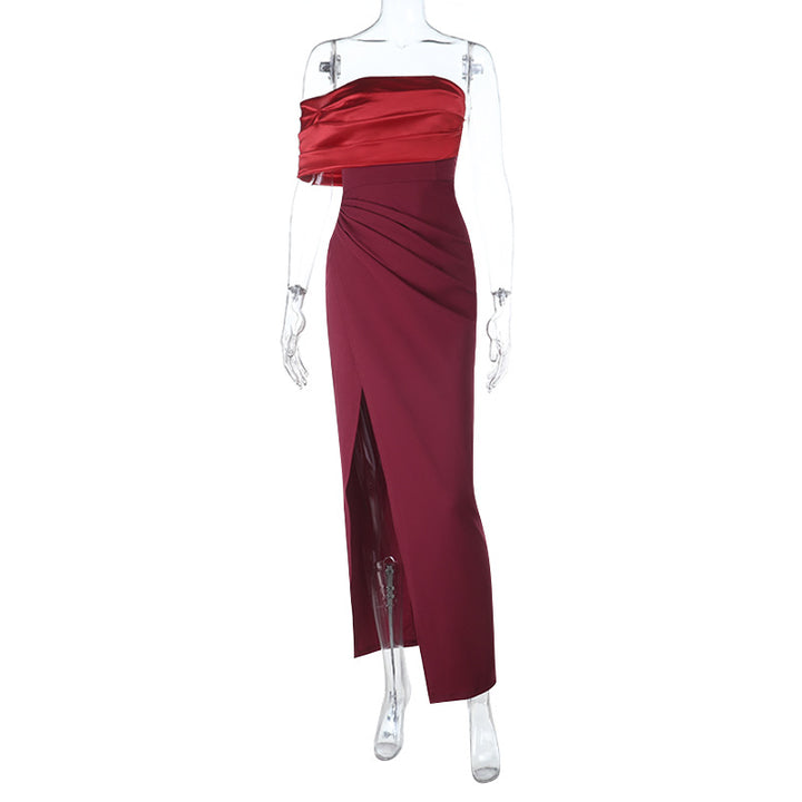 Dame off-the-shoulder aften kjole med elegant drapering effekt og høj slids Skovae