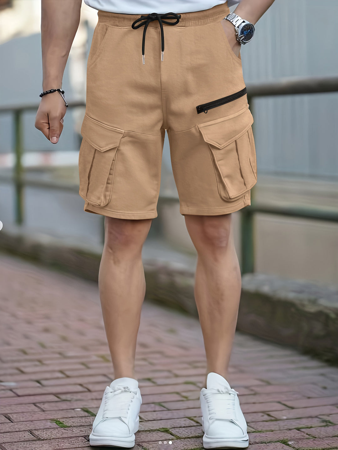 Herre Cargo-Style Utility-Shorts med Multifunktionslomme-design Stilla