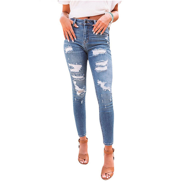Dame Skinny Jeans med stilfulde used effekter Stilla