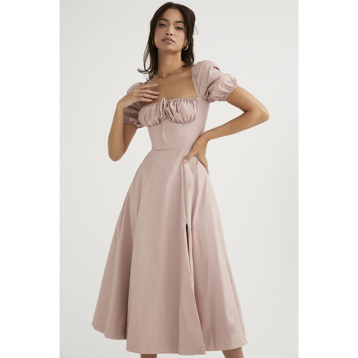 Dame Floral Puff Ærme Midi Kjole Stilla
