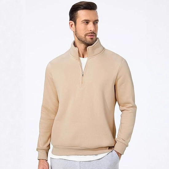 Herresweater med halv lynlås og moderne snit Skovae
