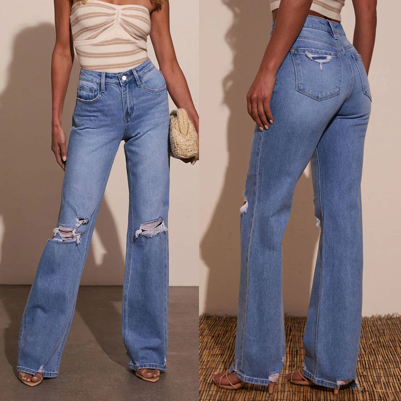 Dame Løst skåret jeans med destroyed-detaljer Stilla