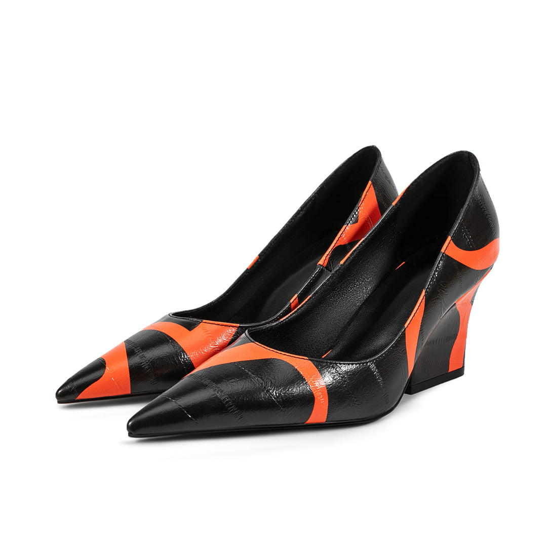 Dame Spids Tå Wedge-Pumps med moderne geometrisk design Stilla