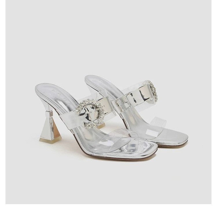 Elegante damer åbne tå hæl mules med dekorativt spænde-detalje Stilla